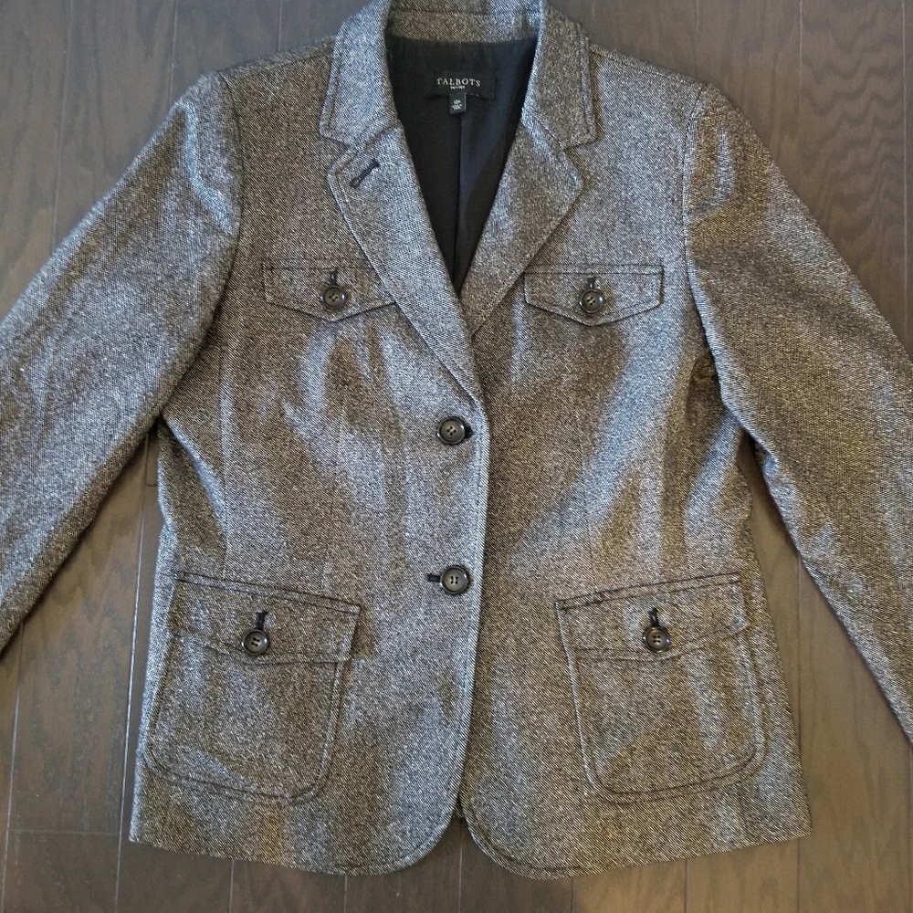 Talbots Black Chambray Blazer 12p
